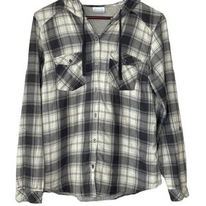 Columbia Plaid Button Down Hoodie Size S